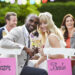 bride and groom enjoying meal at wedding reception