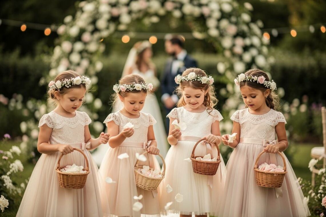 petites filles d'honneur en tenue de cérémonie